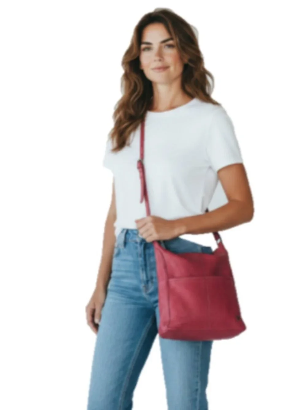 The Sak Iris Red Pebbled Leather Crossbody Bag Messenger Zip Pockets EUC